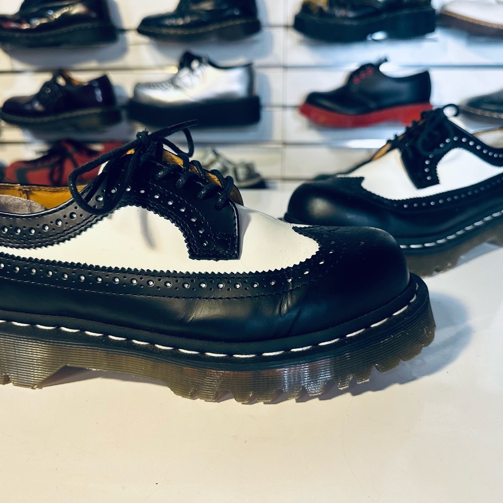 Dr. Martens Vintage Black and White Wingtip Oxfords w/ White Stitching